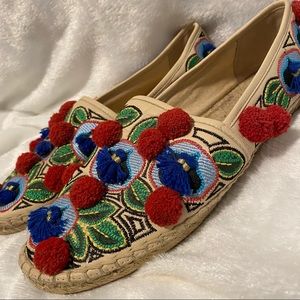 Tory Burch Ellis Embroidered Leather Pom Tassel